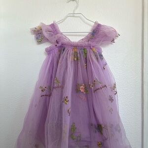 Purple Tulle Dress with Floral Embroidery